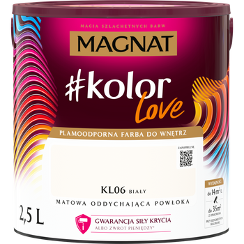 Farba Lateksowa Oddychająca Magnat #kolorLove KL06 biały 2,5L