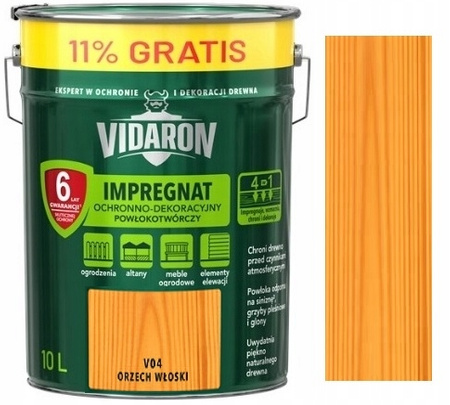 VIDARON IMPREGNAT DO DREWNA V04 ORZECH WŁOSKI 10L