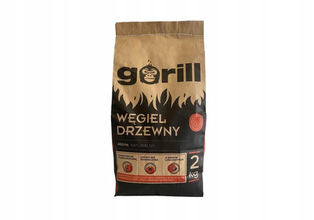 WĘGIEL DRZEWNY DO GRILLA UTRZYMUJE TEMPERATURE 2kg GORILL EKOLOGICZNY