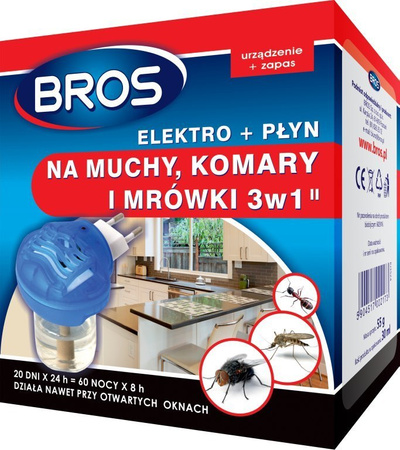 BROS elektro + płyn na muchy, komary i mrówki 3w1 - skuteczny