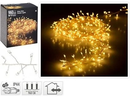 LAMPKI choinkowe 960 LED 9,6 metra światło ciepłe RYŻ cluster IP44