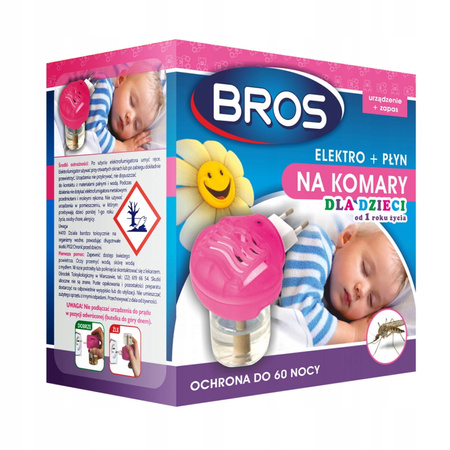 ELEKTRO FUMIGATOR Urządzenie Płyn na komary 40ml BROS DLA DZIECI na 60 nocy