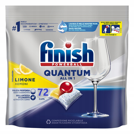 Finish Quantum Lemon - Blask i czystość w każdej zmywarce - 72 sztuki