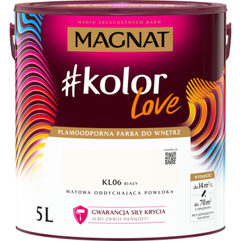 Farba Lateksowa Plamoodporna Oddychająca Magnat #kolorLove KL06 biały 5L