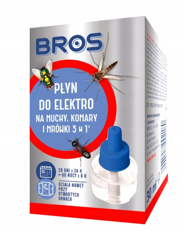 BROS elektro + płyn na muchy, komary i mrówki 3w1 - skuteczny