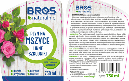 BROS NATURALNY PŁYN PREPARAT SPRAY ŚRODEK NA MSZYCE PRZĘDZIORKI LARWY 750ML