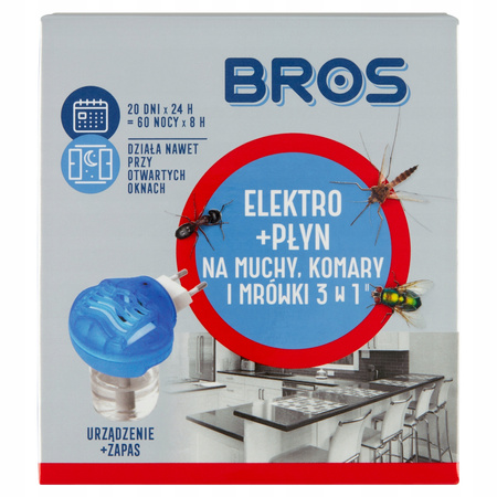 BROS elektro + płyn na muchy, komary i mrówki 3w1 - skuteczny