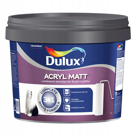 DULUX ACRYL MATT FARBA BIAŁA 10L EMULSJA DO ŚCIAN I SUFITÓW OCHRONNA