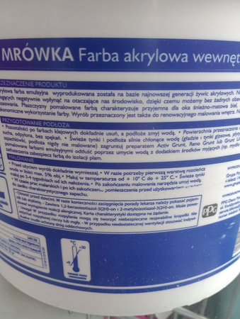 FARBA AKRYLOWA DO ŚCIAN I SUFITÓW WEWNĘTRZNA CZYTSO BIAŁA 10L PSB MRÓWKA