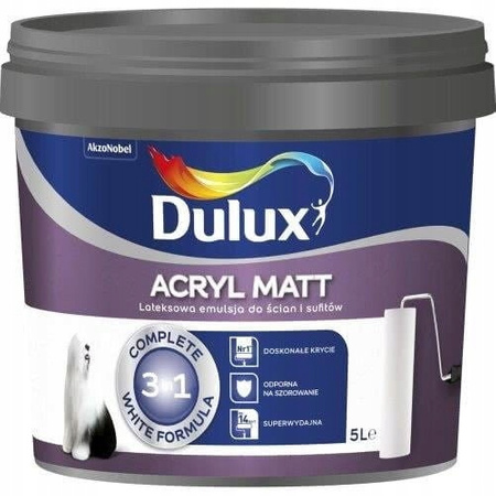 DULUX ACRYL MATT FARBA BIAŁA 10L EMULSJA DO ŚCIAN I SUFITÓW OCHRONNA