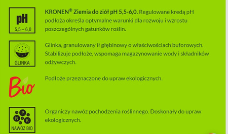 KRONEN Ziemia BIO do ziół i warzyw 50 l pH 5,5-6,5