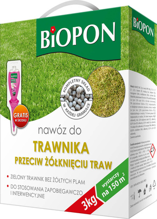 BIOPON nawóz do trawnika przeciw żółknięciu 3kg - soczysta zieleń