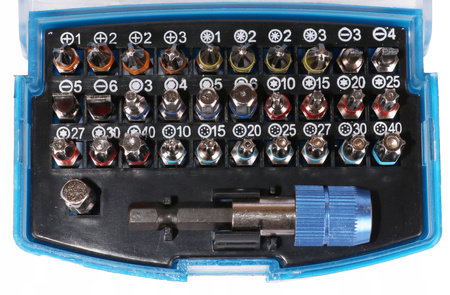 Końcówki wkrętakowe (bity) ze stali S2, zestaw 32 szt