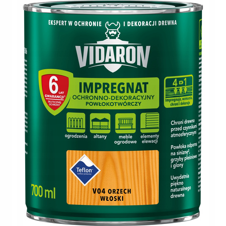 VIDARON IMPREGNAT OCHRONNY 4w1 ORZECH WŁOSKI V04 0,7L - skutecznie chroni