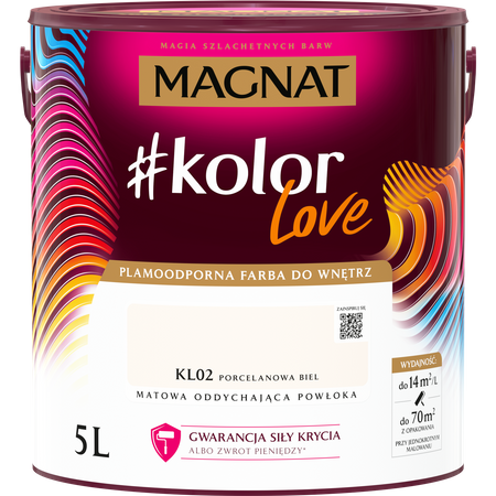 Farba Lateksowa Oddychająca Magnat #kolorLove KL02 Porcelanowa Biel 5L