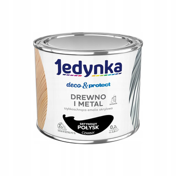 Jedyna Farba Deco & Protect Drewno i Metal Satynowy Polysk Czarny 0,2L