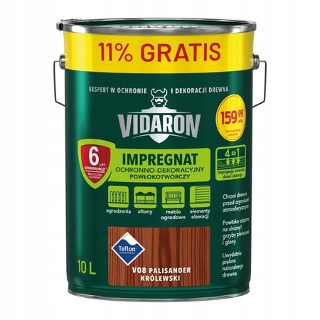 VIDARON Impregnat Ochronno - Dekoracyjny V08 PALISANDER KRÓLEWSKI 10L