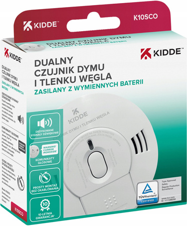 Kidde K10SCO dualny czujnik dymu i tlenku węgla z alarmem głosowym - 10lat