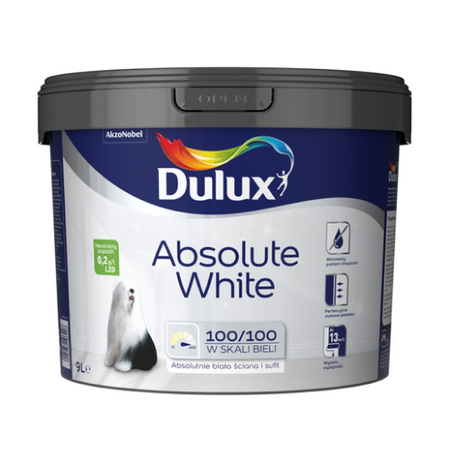 Farba do ścian i sufitów Absolute White 1 L biała DULUX - test