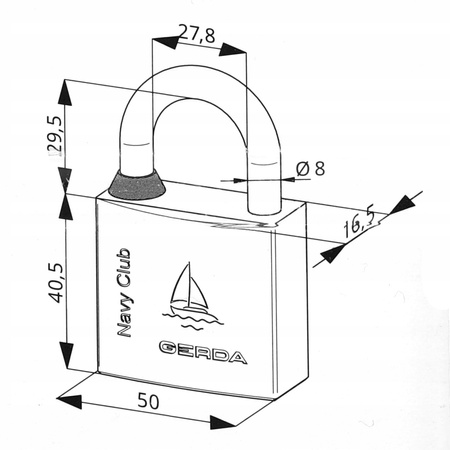GERDA Navy Club KCNP 50 mm Stalowa kłódka pałąkowa, antykorozyjna 3 klucze