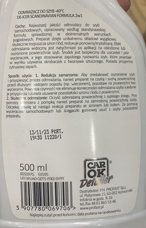 Odmrażacz do szyb skuteczny szybko działający 2w1 -40°c 500ml