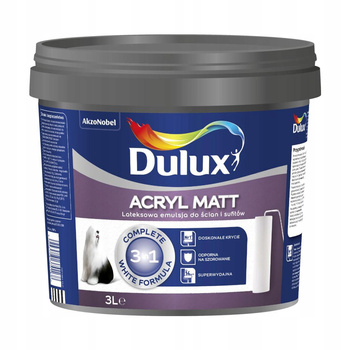 DULUX ACRYL MATT 3in1 Farba lateksowa do ścian i sufitów 3l mat