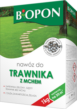 BIOPON Nawóz do Trawnika Zwalcza Skutecznie Mech 1kg Trawa Bez Mchu