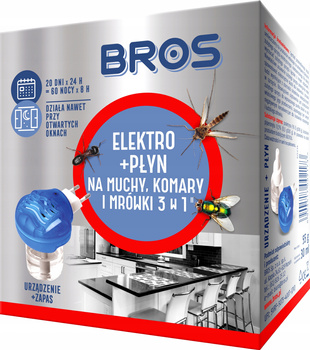 BROS elektro + płyn na muchy, komary i mrówki 3w1 - skuteczny